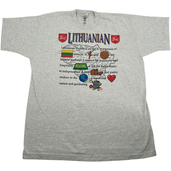 VTG 90s Men's Grey Fruit of the Loom Lithuanian Graphic Single Stitch T Shirt XL - Picture 1 of 6